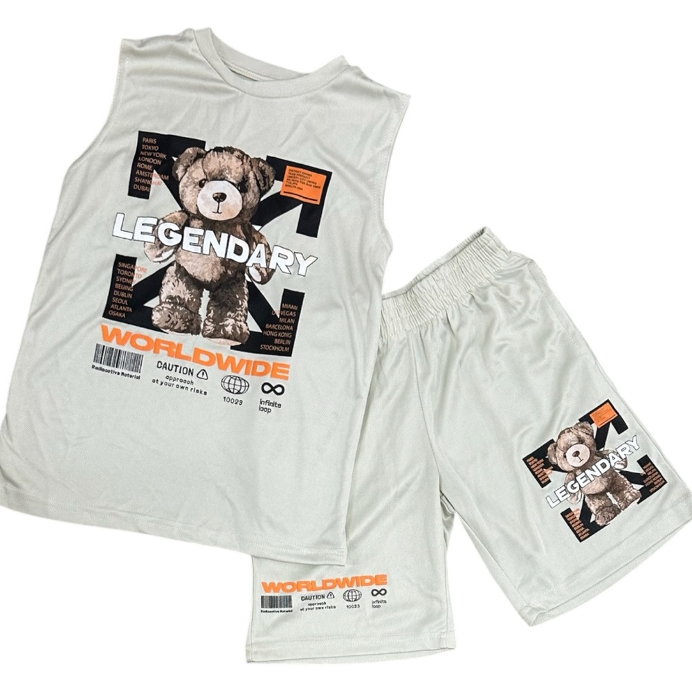 RGSTR :Boys Size 8 “LEGENDARY” Bear Sleeveless shirt and Shorts Activewear Set